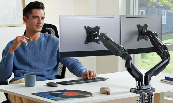 HUANUO Dual Monitor Stand - Full Adjustable Monitor Desk Mount Swivel Vesa Bracket